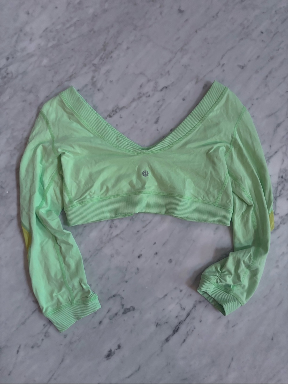 lululemon athletica Light Mint Green Cropped V-Neck Long Sleeve Top